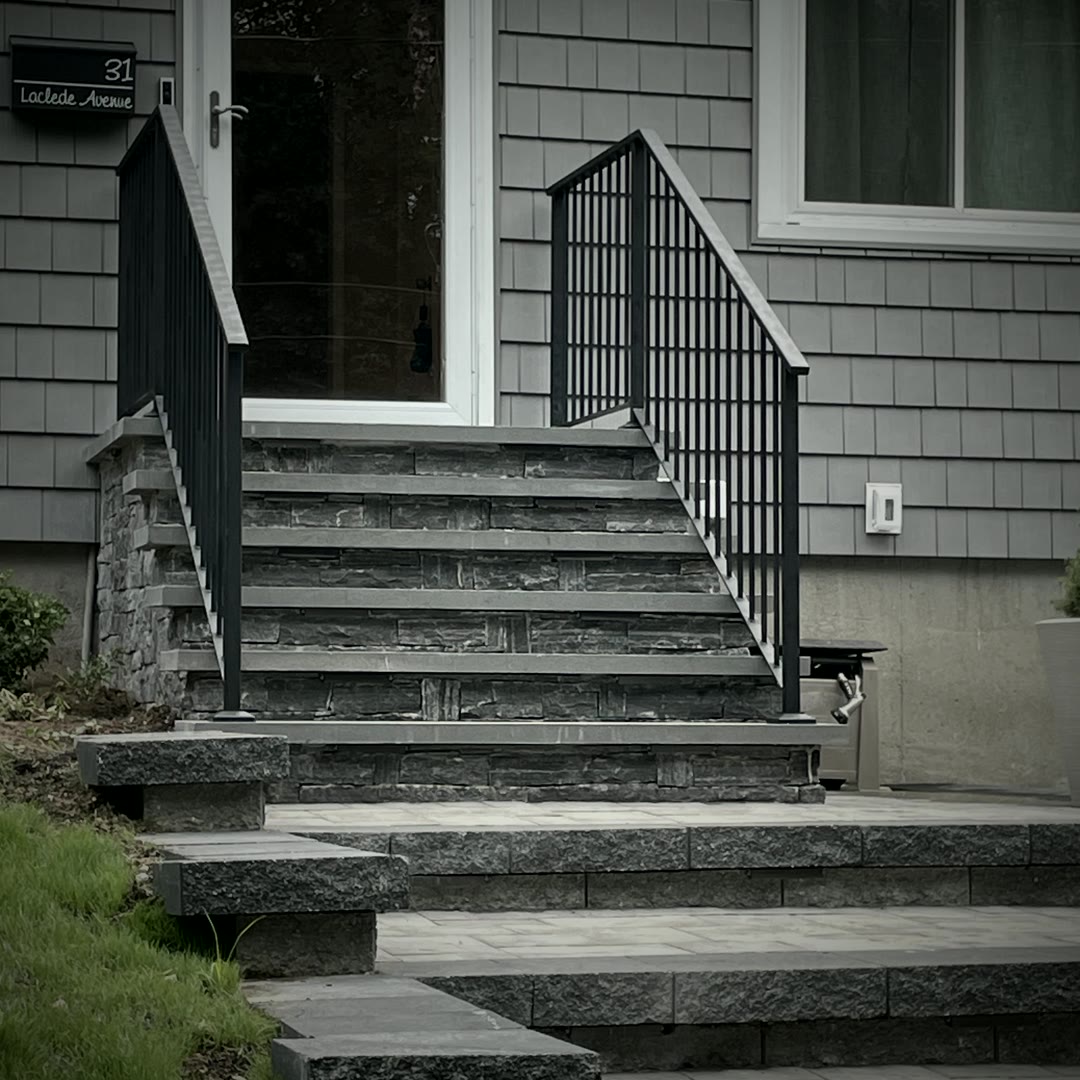 Custom iron staircase railing built by Railings of America Iron Works in Marlborough, MA